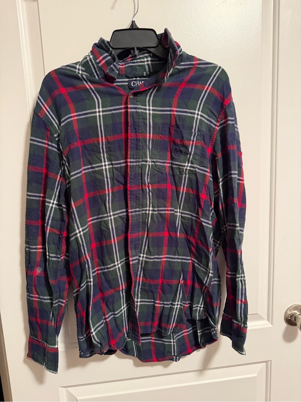 Chaps Men's Navy, Green & Red Plaid Button-Up Shirt Jacket